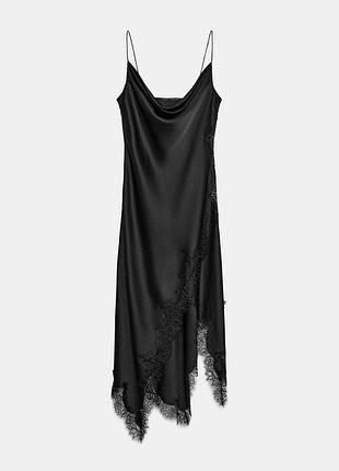 Платье атласное zara с кружевом s, m