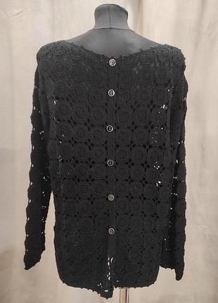 Черный ажурный кардиган / кофта вязаный крючком laura ashley, размер xl / 44 (eur) 2