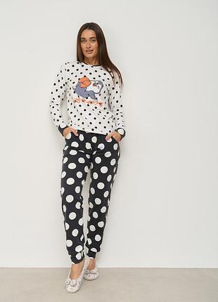 Женская пижама со штанами - пингвин - в горошек - family look мама/дочка nicoletta 96717 xl