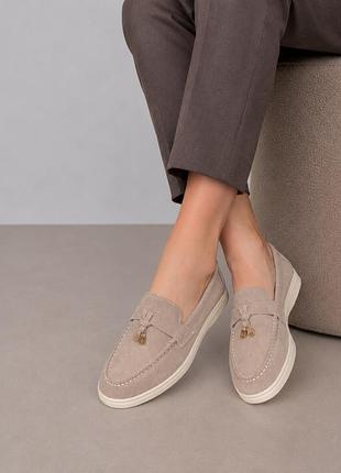 Жіночі лофери loro piana, замша, бежеві, топ якість, 36-41