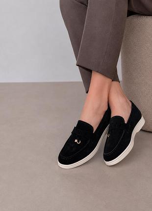 Лофери жіночі loro piana чорні натуральна замша original
