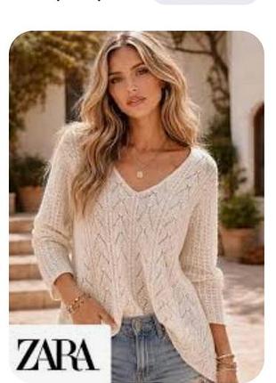 Aжурный удлиненный свитер от популярного бренда zara из линейки zara knit., из шерсти, мохера и акрила, размер 36, s.
