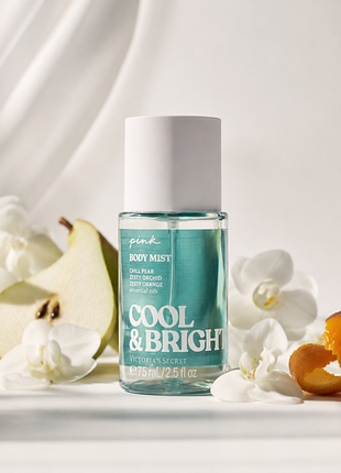Victoria's secret pink cool & bright body mist 75 мл — парфумований спрей для тіла з нотами груші, білої орхідеї та апельсина
