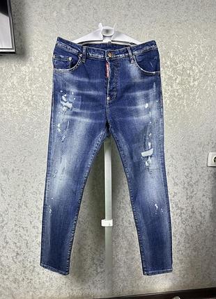 Мужские зауженные джинсы с потертостями dsquared2 tidy biker 48