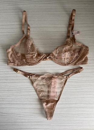 Комплект білизни мереживний victoria’s secret бюстгальтер 32c, 34b, трусики стрінги s. very sexy. вікторія сікрет