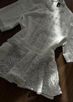 Белая женская блузка zara с кружевом, xs 3