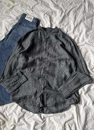 Сорочка ralph lauren льон + бавона сірого кольору