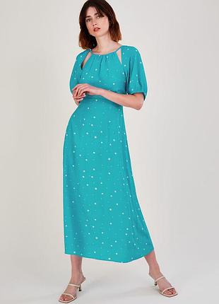 Длинное платье-миди в принт monsoon sami spot print dress, размер s (uk 8 / eu 36)