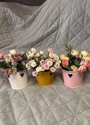 🌸 набір декоративних відерець з квітами 🌸