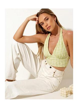 Топ жіночий bershka у клітинку лаймового кольору s халтер новий