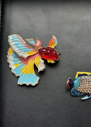 Брошки рибки 🐠 велика мала в камінцях булавка емаль