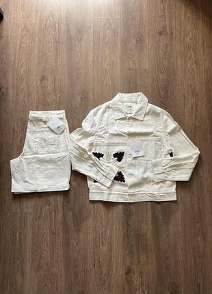 Костюм с вышивкой zara (p l-xl) рубашка и шорты