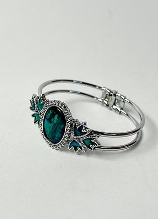 Вінтажний жорсткий браслет з натуральним перламутром геліотіс (пауа, abalone)