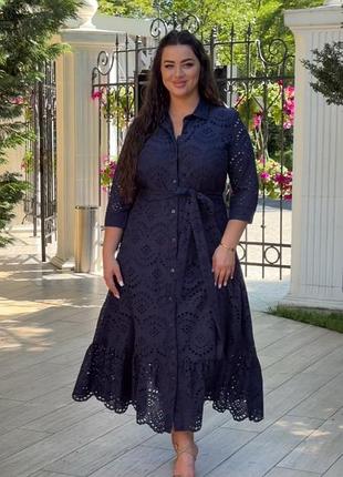 Платье платье летнее женское прошва хлопок темно-синий s,m,l,xl,2xl,3xl