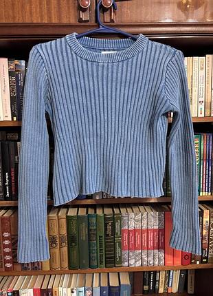 Голубой хлопковый джемпер cropp knitwear в рубчик размер s