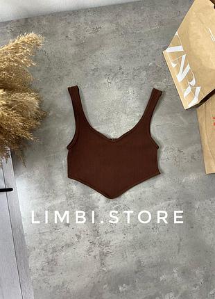 🌷шоколадний топ в рубчик зара zara коричневий коричневый шоколадный топ в рубчик