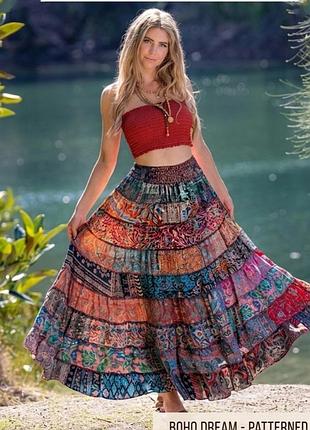 Шовкова ярусна юбка максі boho fashion в стилі печворк 100%шовк універсальний розмір