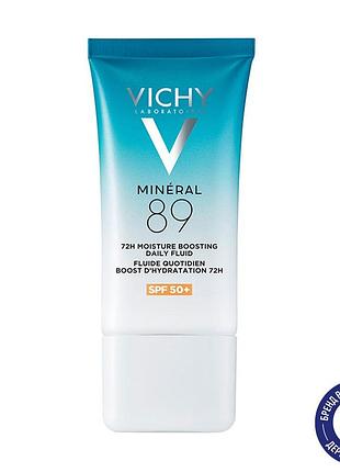 Ежедневный увлажняющий солнцезащитный флюид для кожи лица vichy mineral 89 72h moisture boosting day fluid spf 50+, 50 мл