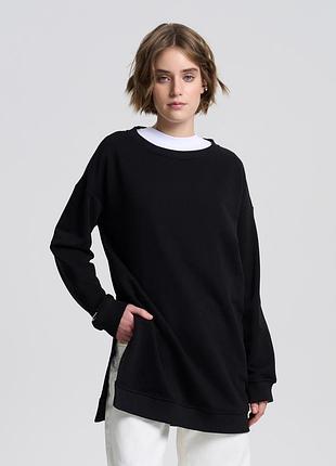 Свитшот-туника женский черного цвета, xs