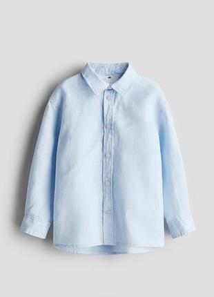 Рубашка мальчику h&amp;m 4-5роков, р.110см льняная, голубая, лен