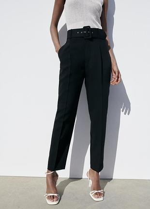 Черные брюки zara с высокой посадкой классические брюки зара