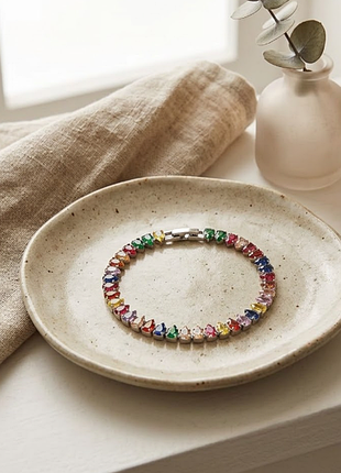 Серебристый браслет из нержавеющей стали с разноцветными камнями «multicolor»