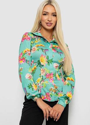 Жіноча сорочка з квітковим принтом, колір зелений, 230r225-1 xl, 50, xl