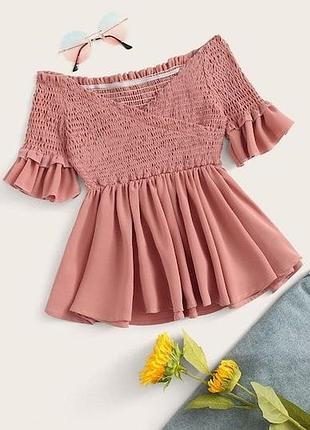 Блуза shein розовая с рюшами l новая - открытые плечи