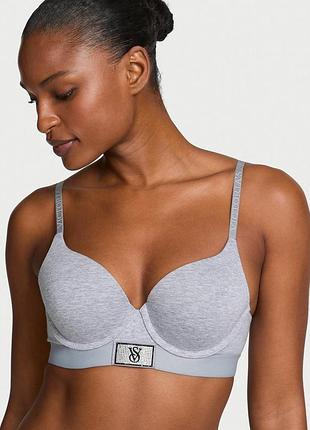 Бюстгальтер victoria's secret (225915816684) perfect shape shine patch push-up bra 75b сірий