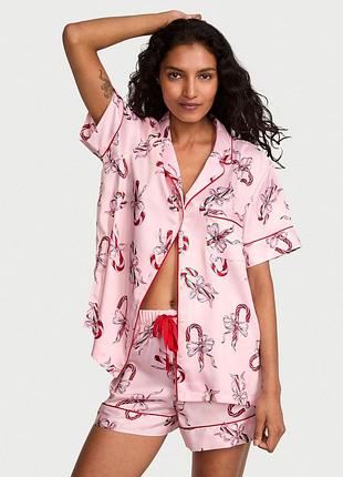 Женская пижама (шорты + рубашка) victoria's secret (299587916453) signature satin short pajama set l розовая