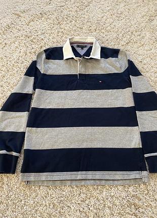 Регбійка tommy hilfiger vintage / чоловіче поло з довгим рукавом томмі хілфігер лонгслів в смужку розмір l