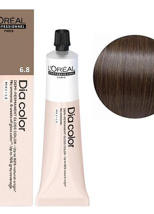 Безаміачна фарба тонувальна l'oreal professionnel paris на лужній основі dia color 6.8 темний блондин мокка 60 мл