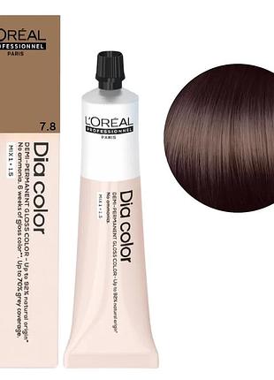 Безаміачна фарба тонувальна l'oreal professionnel paris на лужній основі dia color 7.8 блондин мокка 60 мл