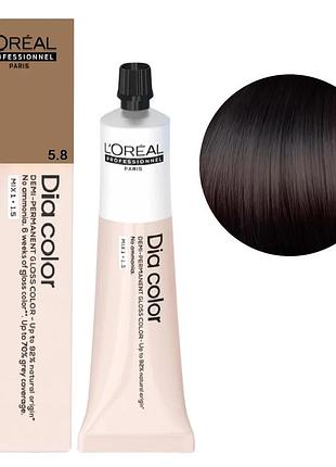 Безаміачна фарба тонувальна l'oreal professionnel paris на лужній основі dia color 5.8 світлий каштановий мокка 60 мл
