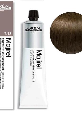 Краска для волос l'oreal professionnel paris стойкая majirel 7.13 блондин пепельно-золотистый 60 мл