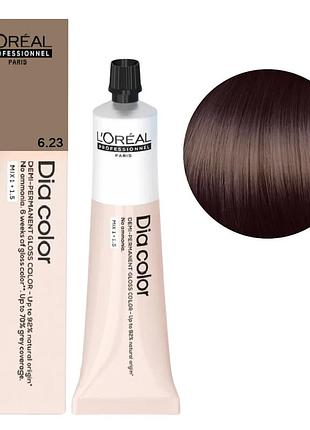 Безаміачна фарба тонувальна l'oreal professionnel paris на лужній основі dia color 6.23 темний русявий золотистий ірис золотистий 60 мл