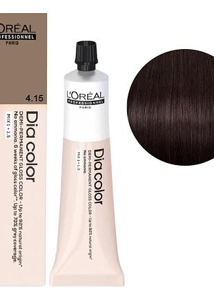 Безаммиачная краска тонирующая l'oreal professionnel paris на щелочной основе dia color 4.15 средне каштановый 60 мл