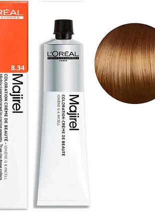 Фарба для волосся l'oreal professionnel paris стійка majirel 8.34 світлий блондин золотисто-мідний 60 мл