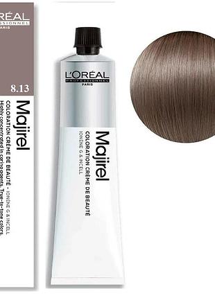 Краска для волос l'oreal professionnel paris стойкая majirel 8.13 светлый блондин пепельно-золотистый 60 мл