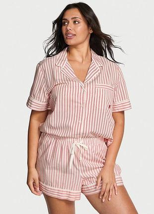 Женская пижама (шорты + рубашка) victoria's secret (28977617835) heritage cotton short pajama set xl белая (красная полоска)