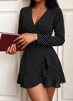 Літня сукня 🌸сукня в горох vero moda 🌸міді сукня з довгим рукавом🌸повсякденна сукня халат🌸 сукня на запах