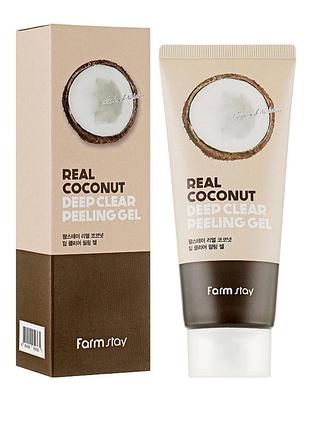 М'який пілінг-гель для обличчя з екстрактом кокоса farm stay real deep clear peeling gel coconut