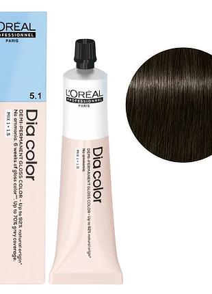 Безаммиачная краска тонирующая l'oreal professionnel paris на щелочной основе dia color 5.1 светло-коричневый пепельный 60 мл
