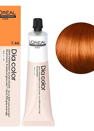 Безаміачна фарба тонувальна l'oreal professionnel paris на лужній основі dia color 7.44 блондин мідний глибокий 60 мл