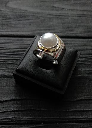 Кольцо женское с жемчугом посеребренное