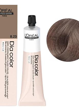 Безаммиачная краска тонирующая l'oreal professionnel paris на щелочной основе dia color 8.23 светлый блондин золотистый ирис 60 мл