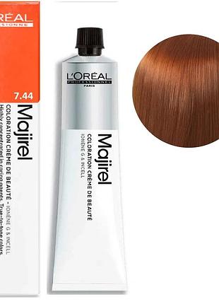 Краска для волос l'oreal professionnel paris стойкая majirel 7.44 блондин медный интенсивный 60 мл