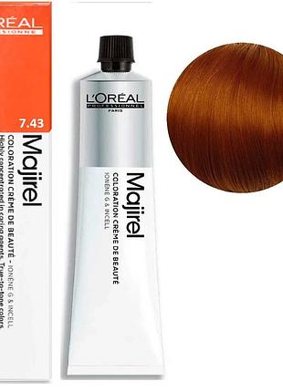 Фарба для волосся l'oreal professionnel paris стійка majirel 7.43 блондин мідно-золотистий 60 мл