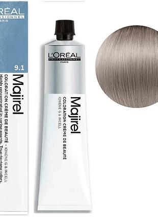 Краска для волос l'oreal professionnel paris стойкая majirel 9.1 очень светлый пепельный блондин 60 мл