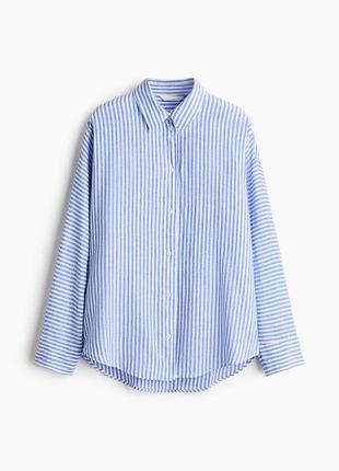 Сорочка в смужку 100% льон h&m, лляна сорочка жіноча м